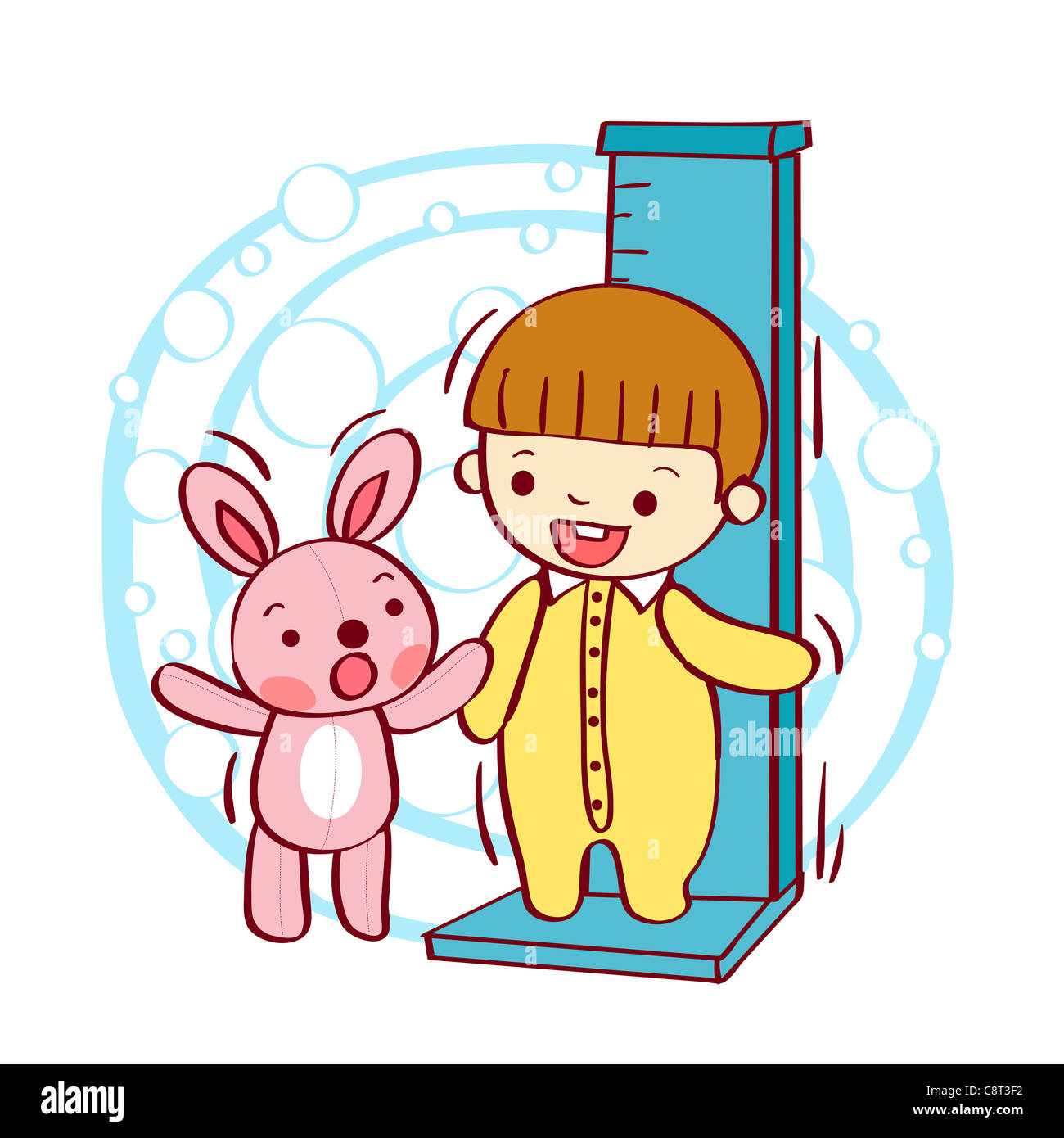 Enfant debout sur la taille graphique avec ours Banque D'Images