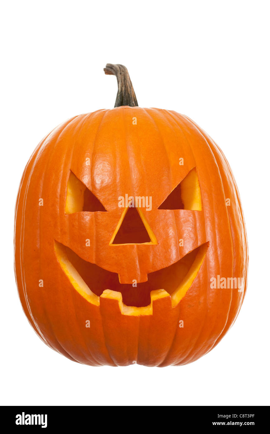 En face de citrouille Halloween sur fond blanc Banque D'Images