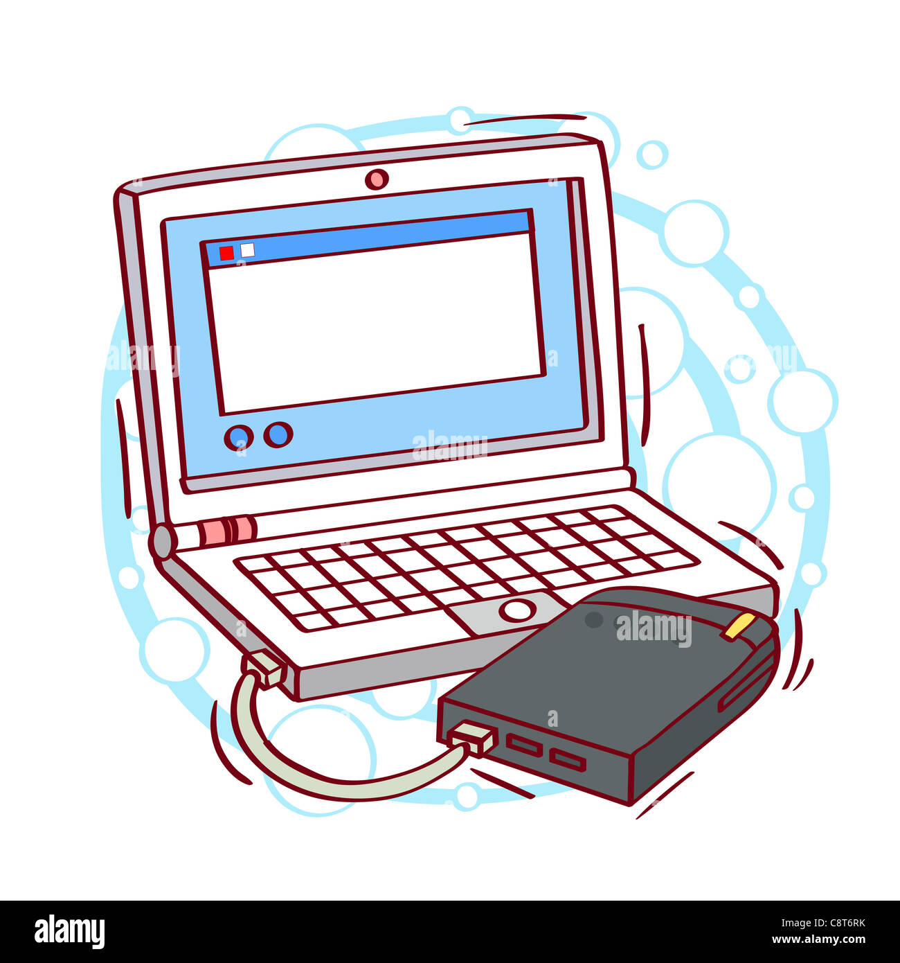 Illustration d'ordinateur portable avec hub USB externe Banque D'Images