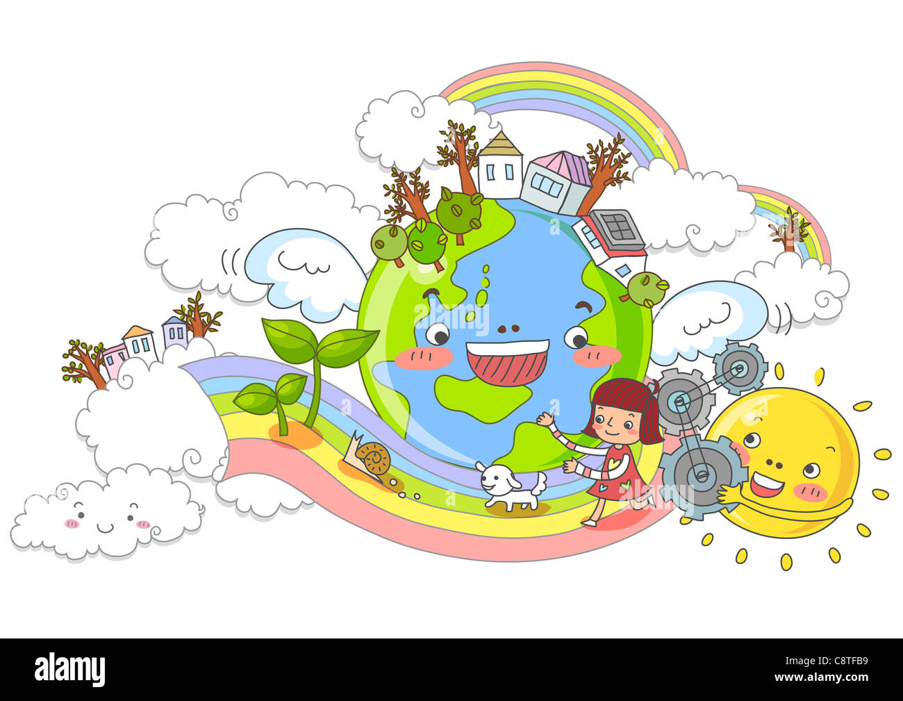 Globe et heureux bien Banque D'Images