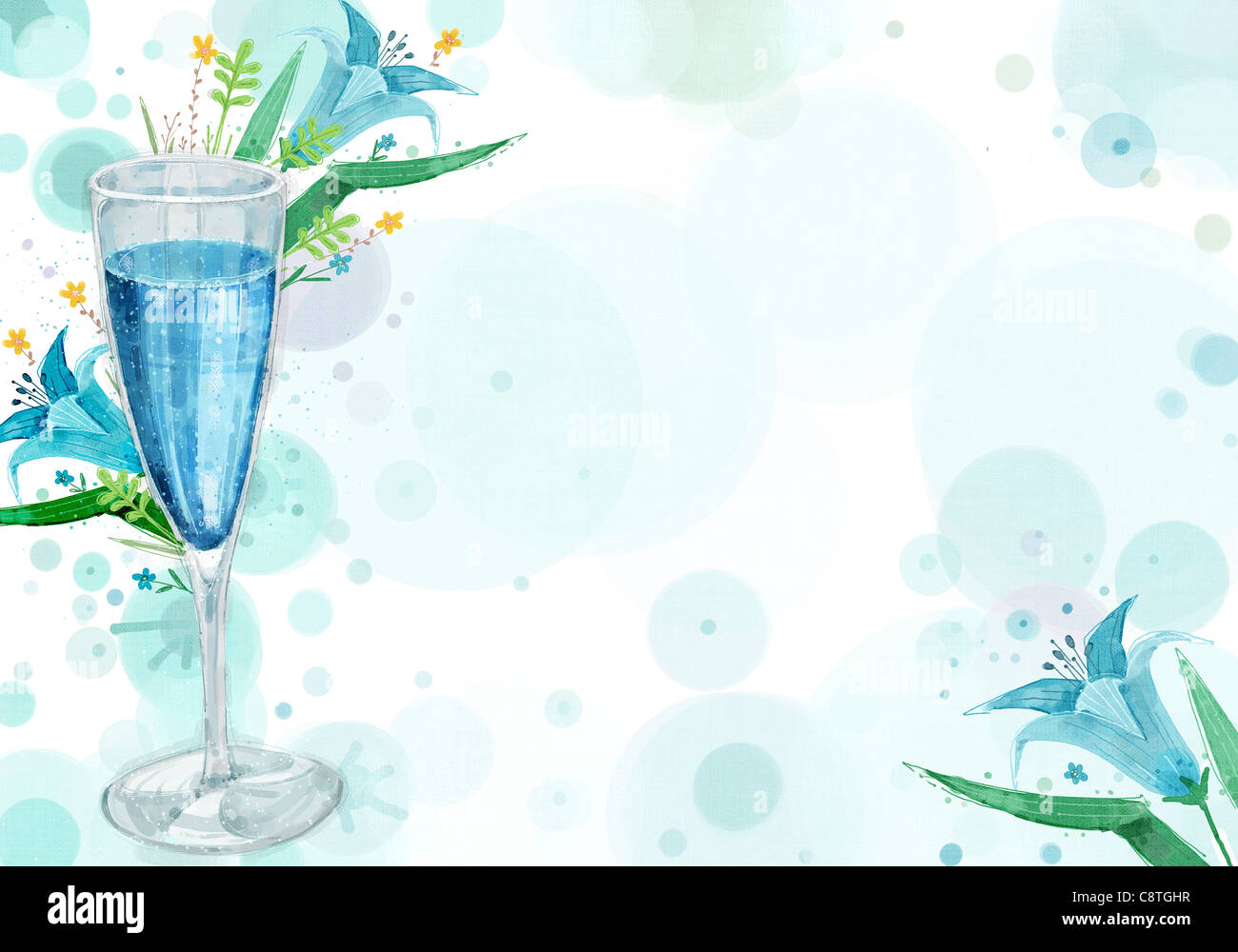 Flûte de champagne sur fond de la flore Banque D'Images