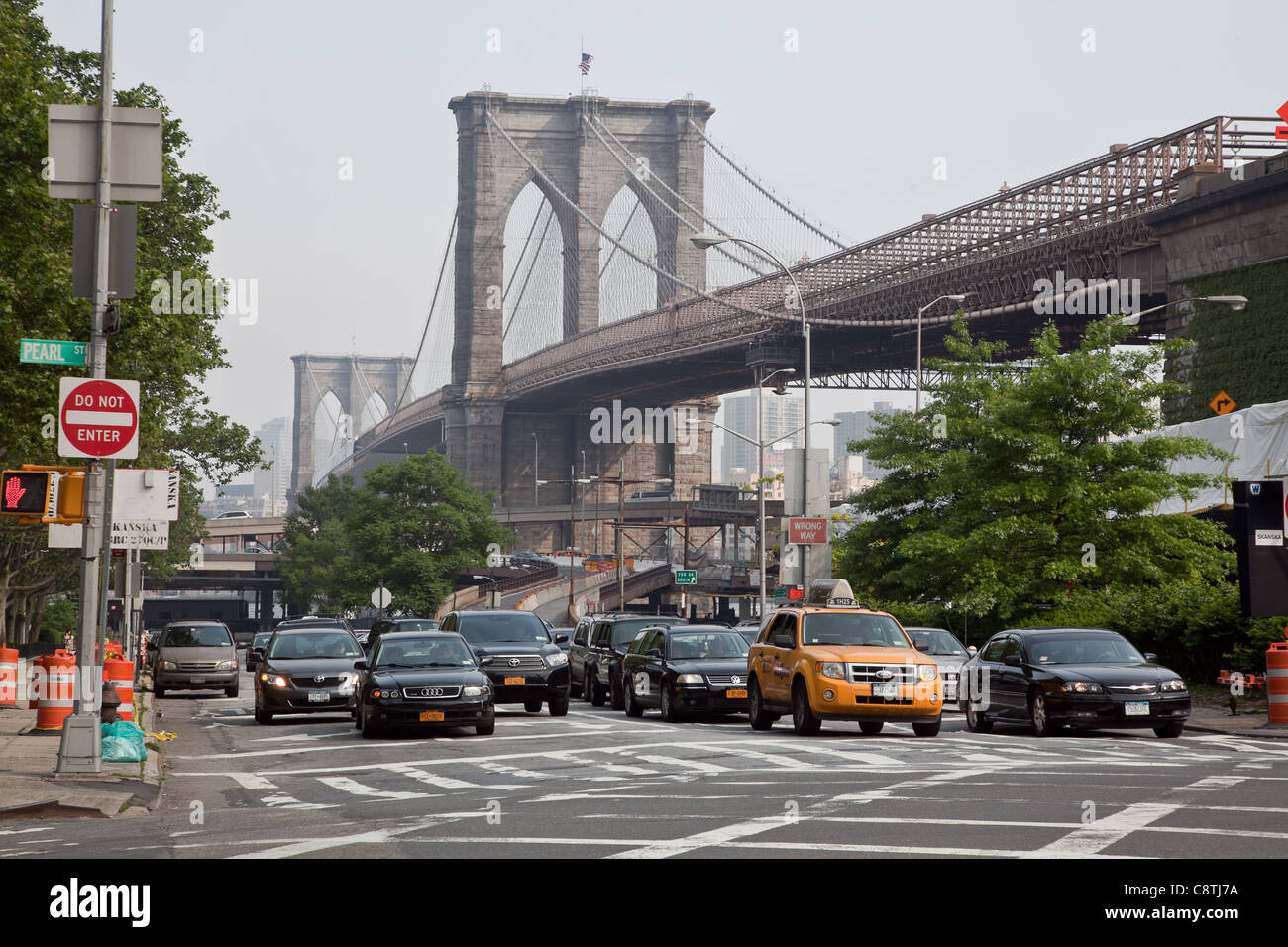 Pont de Brooklyn Manhattan vu du Banque D'Images