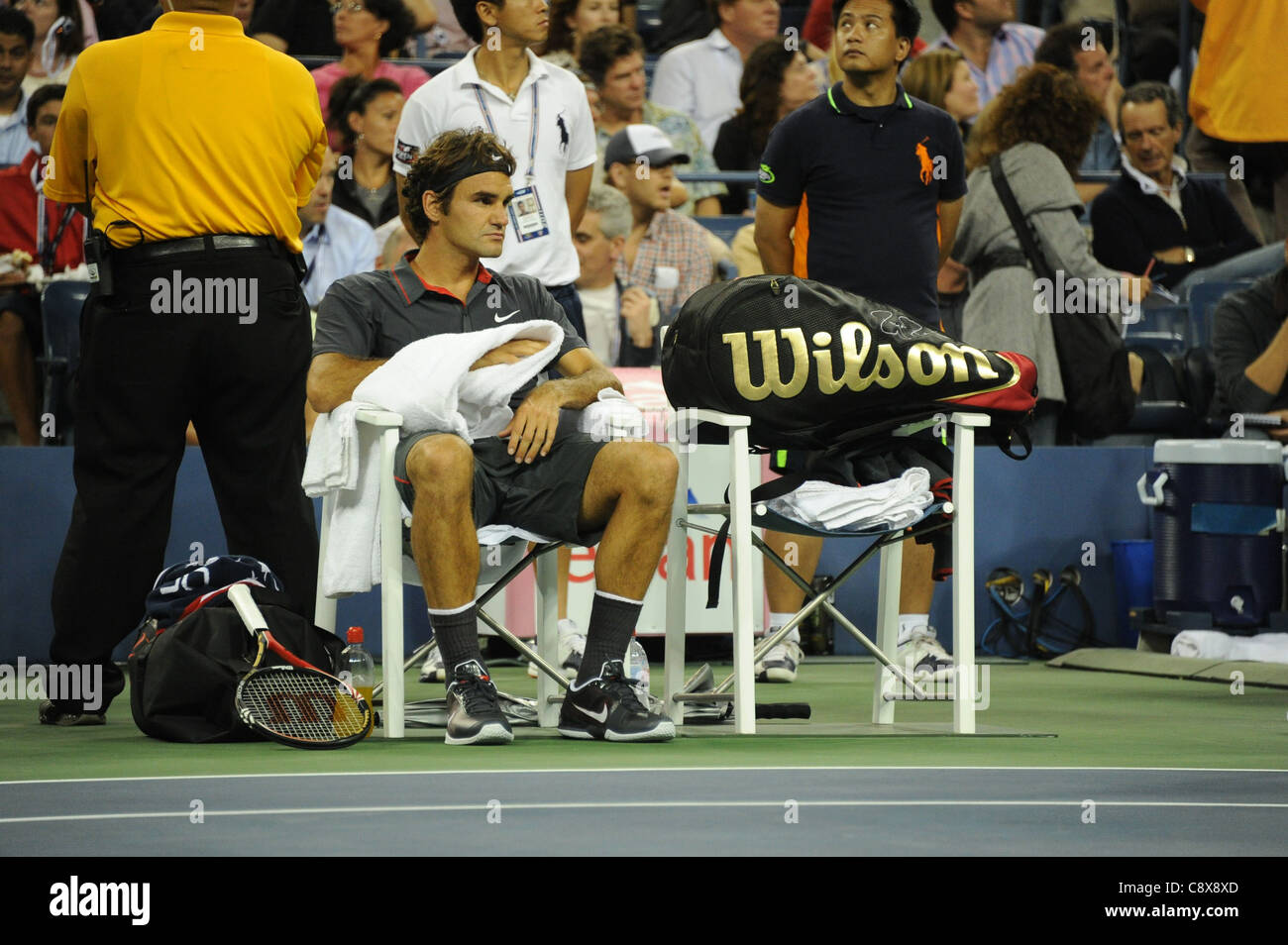 Roger Federer participe à l'US Open de Tennis 2011 présences-championnat lundi USTA Billie Jean King National Tennis Center Banque D'Images