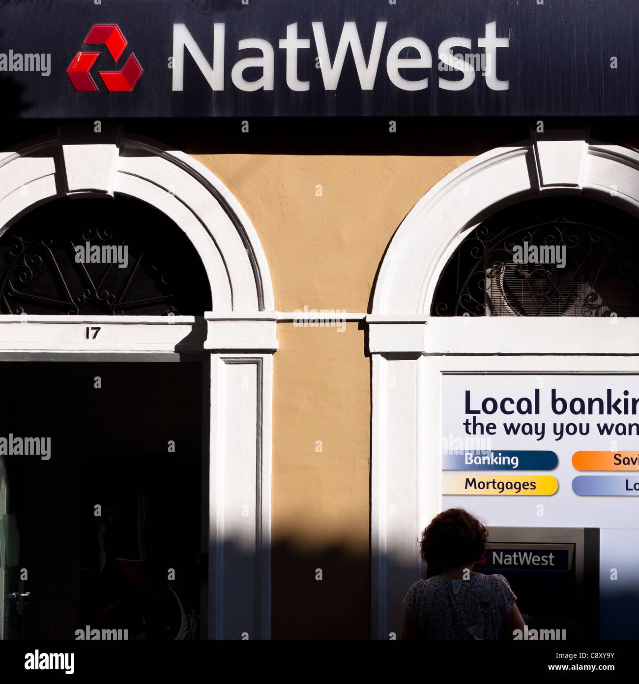 Détail de banque NatWest et cash machine à Gibraltar. Banque D'Images