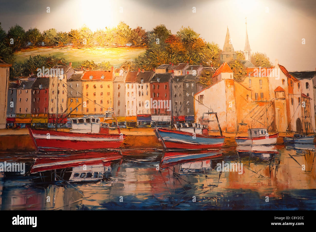 France, Normandie, Honfleur, typique Art Shop peinture représentant Honfleur Banque D'Images