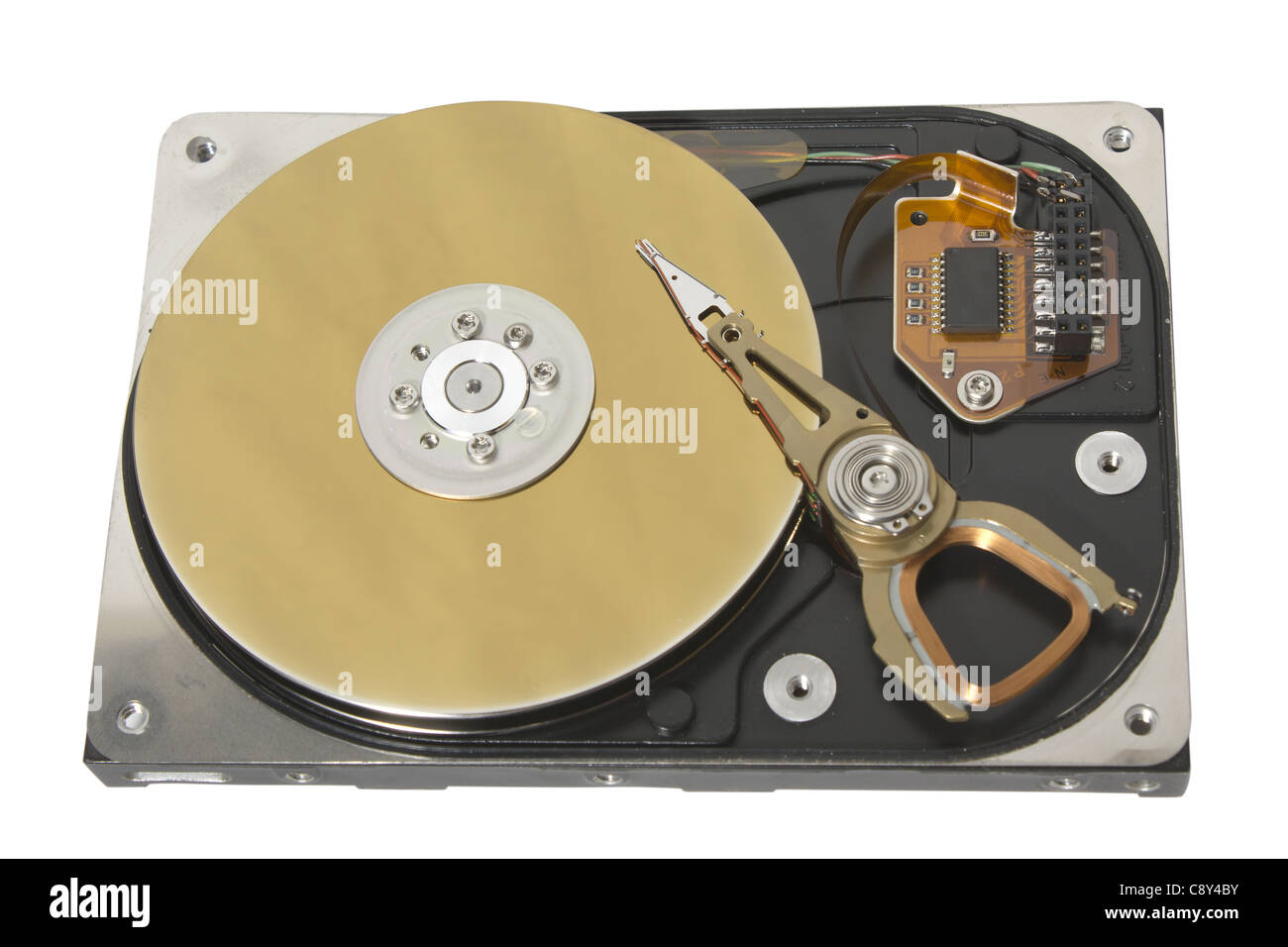 Disque dur de l'ordinateur ouvert isolated on white Banque D'Images