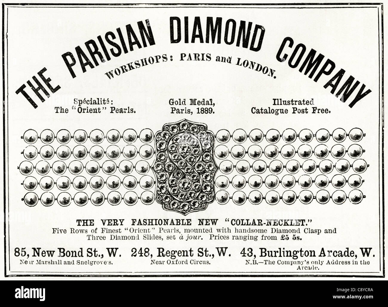 Publicité victorienne originale vers 1892 La société diamantaire parisien de la publicité de Paris et Londres Banque D'Images