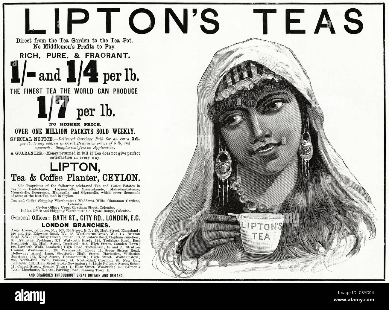 Thés LIPTON annonce. Circa 1892 origine victorienne publicité Publicité Banque D'Images