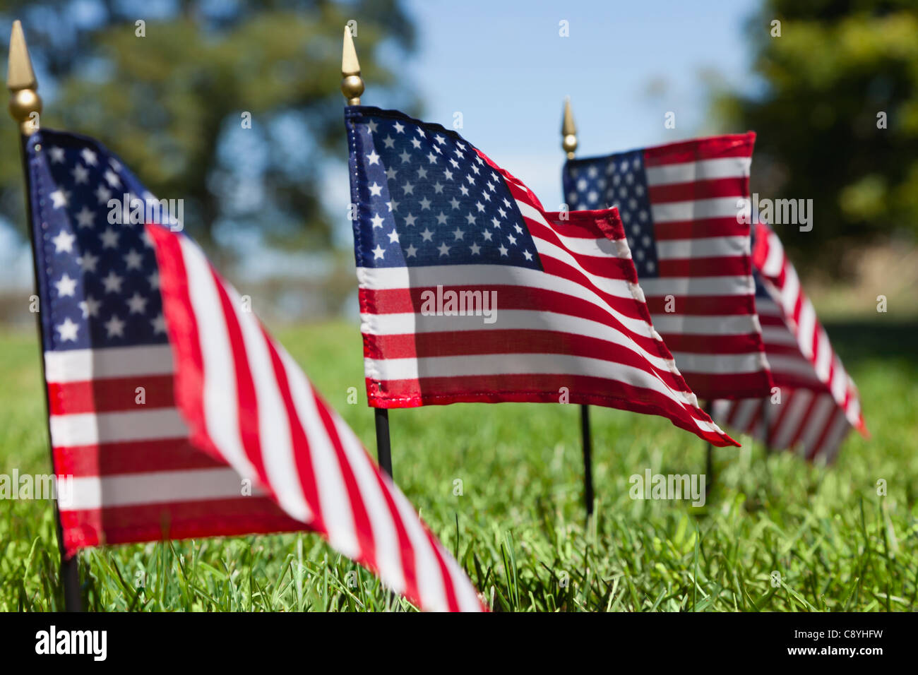 États-unis, Illinois, Metamora, rangée de drapeaux américains sur cemetery Banque D'Images