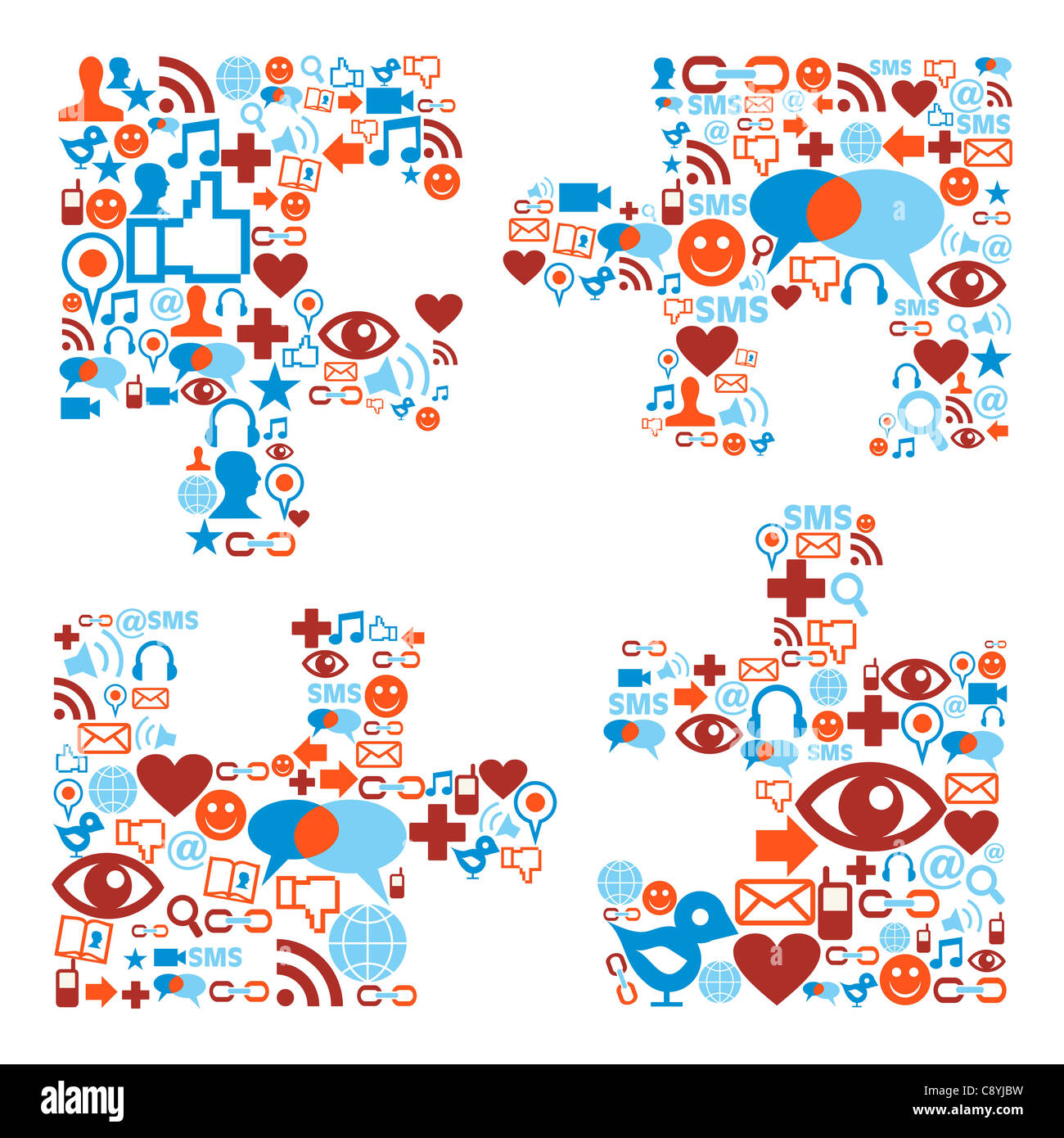 Social media icons set dans la composition forme puzzle Banque D'Images