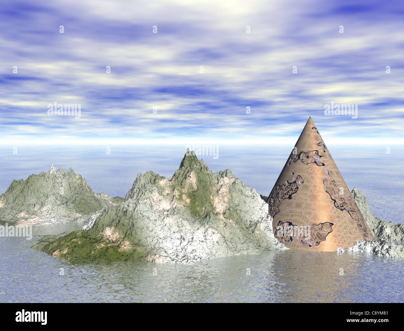 Abstrait - L'Île rocheuse avec cône de couleur Banque D'Images
