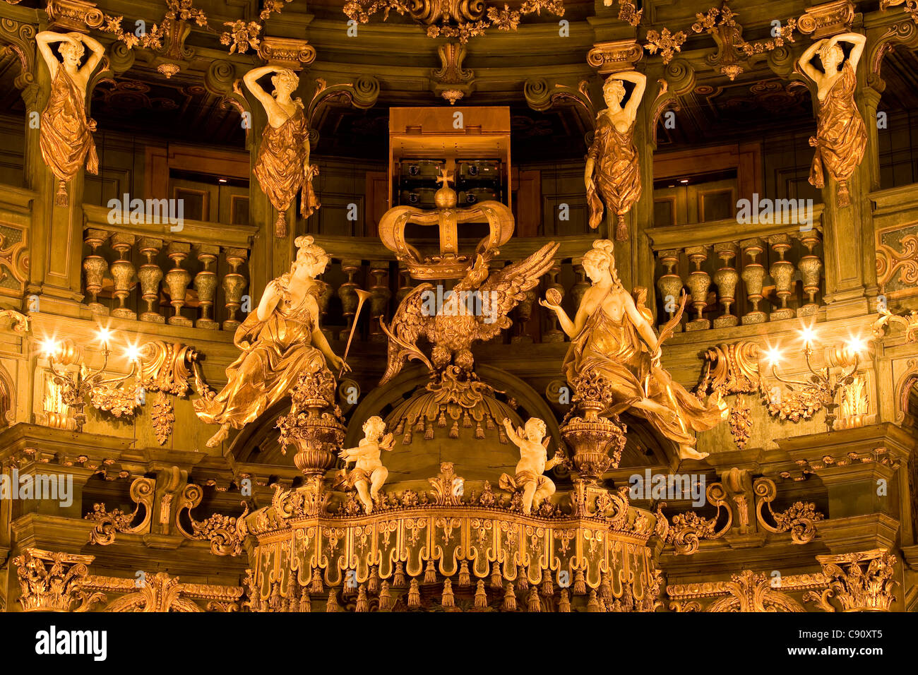 Vue de l'intérieur de l'Opéra Margrave, un opéra baroque, Bayreuth, en Bavière, Allemagne, Europe Banque D'Images
