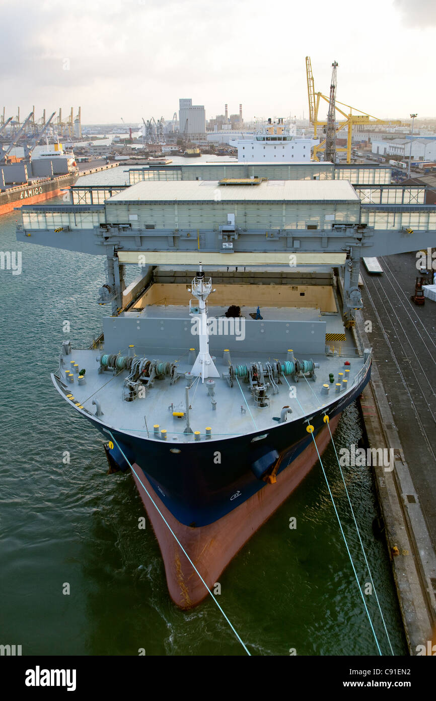 Navire à cargaison sèche 'Star' Kvarven de déchargement de la cargaison de papier au port de Livourne, Italie Banque D'Images