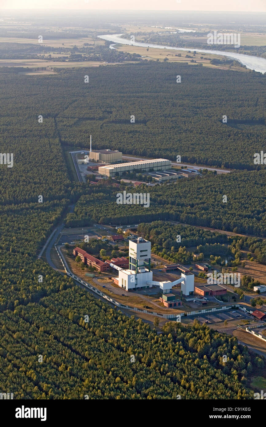 Photo aérienne du dépôt de déchets nucléaires intermédiaires à Gorleben en Basse-Saxe, Allemagne Banque D'Images
