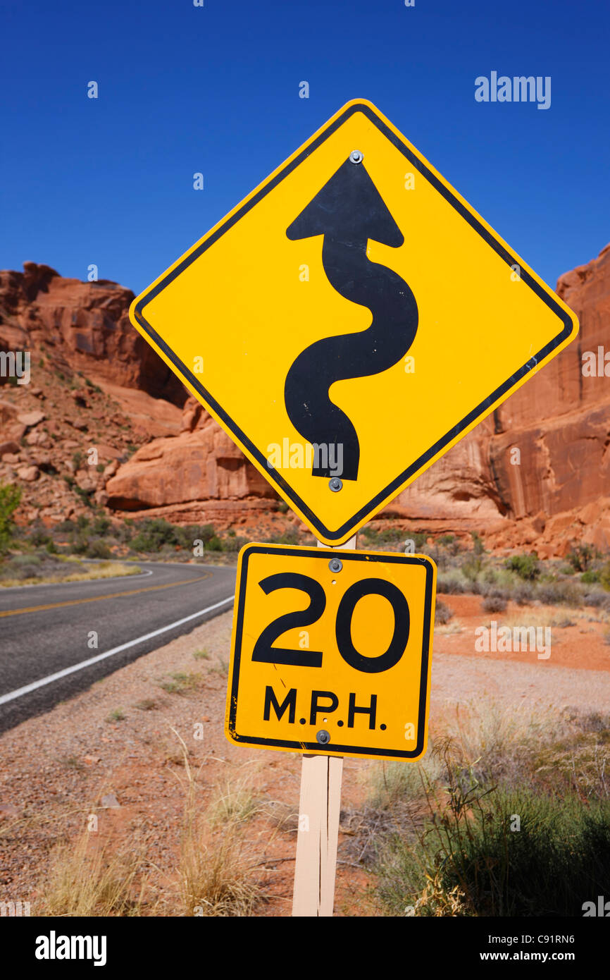 Signe de la limite de vitesse, Arches National Park Banque D'Images