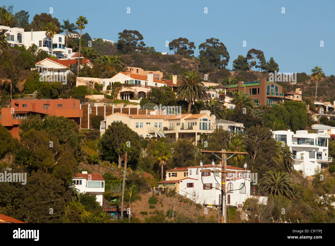 Maisons sur la Pacific Coast Highway, Malibu, Los Angeles County, Californie, États-Unis d'Amérique Banque D'Images