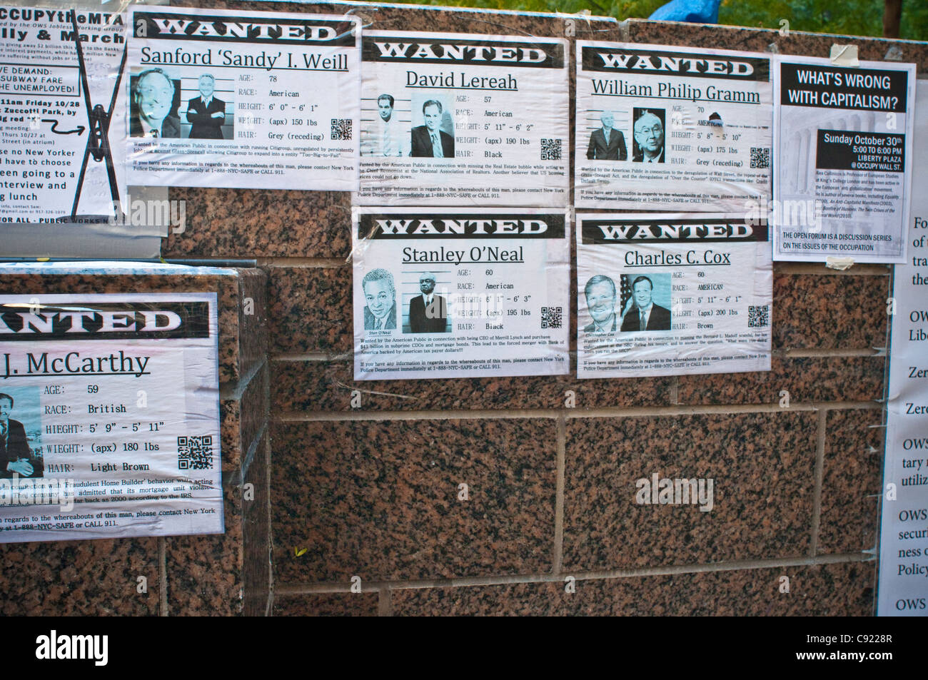 Occupy Wall Street OWS manifestation de protestation, Zuccotti Park, à Manhattan, NYC Banque D'Images