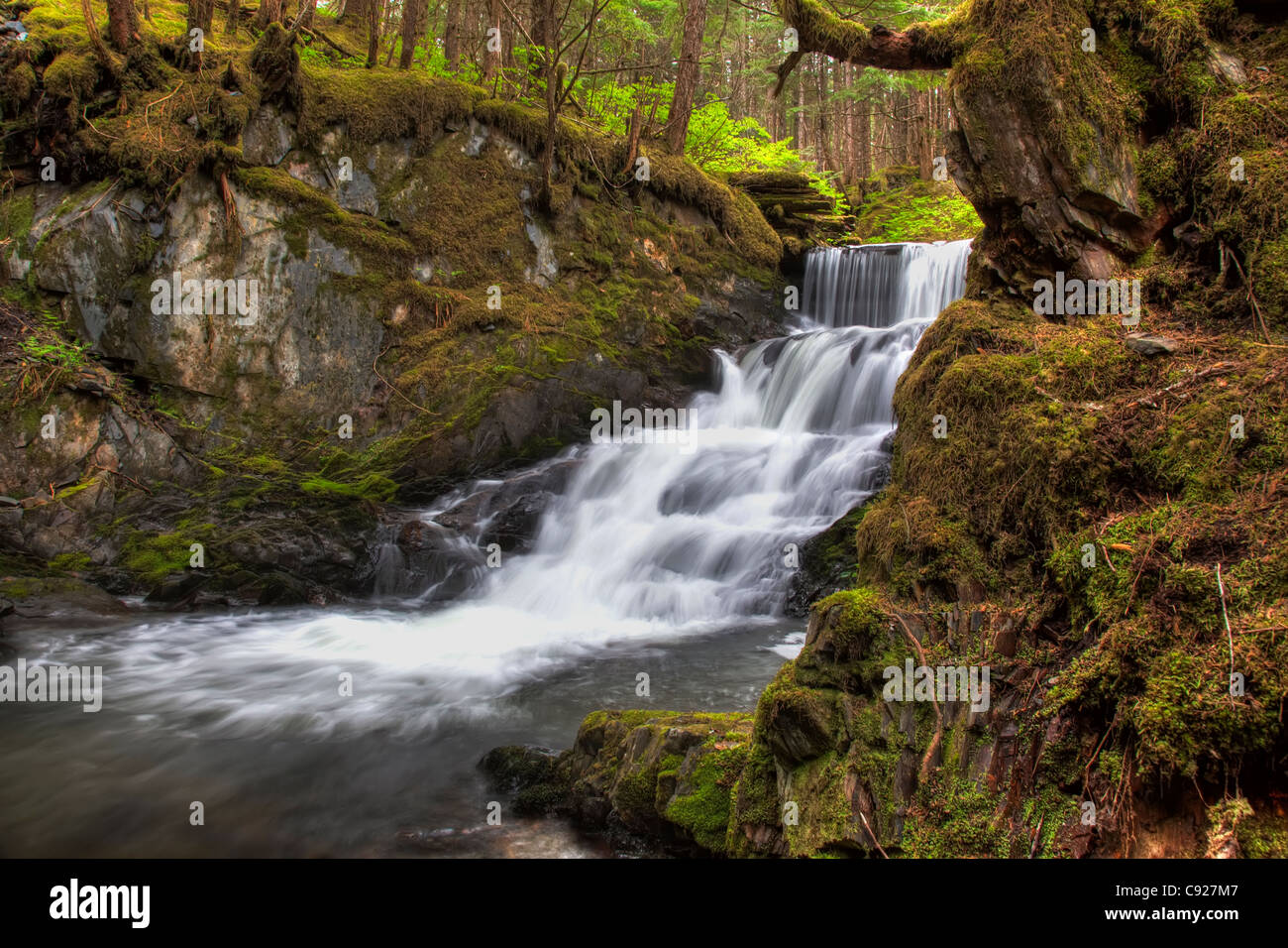 Le Mt. Sentier sur Douglas Jumbo île près de Juneau, Alaska du Sud-Est, l'été. HDR Banque D'Images
