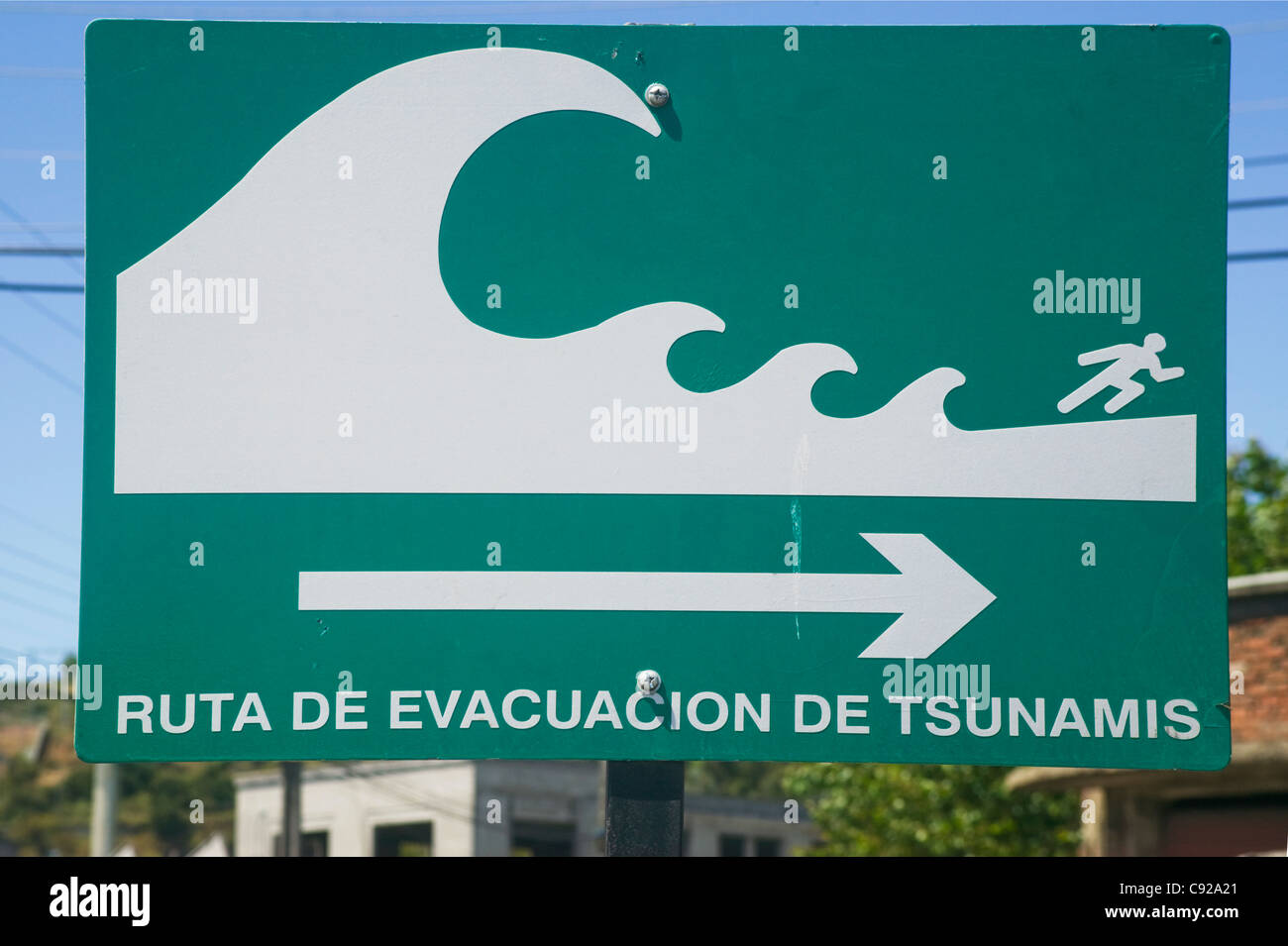 Le Chili, Tomé, près de Concepcion, signe d'évacuation tsunami Banque D'Images