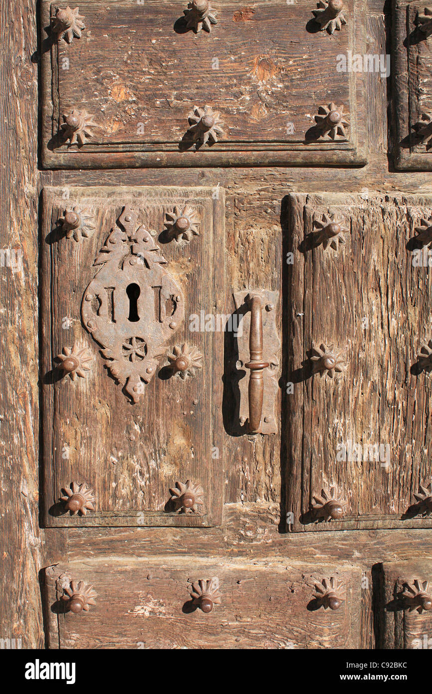Espagne, Province de Burgos, Roa, Eglise de Santa Maria, détail de la porte Banque D'Images