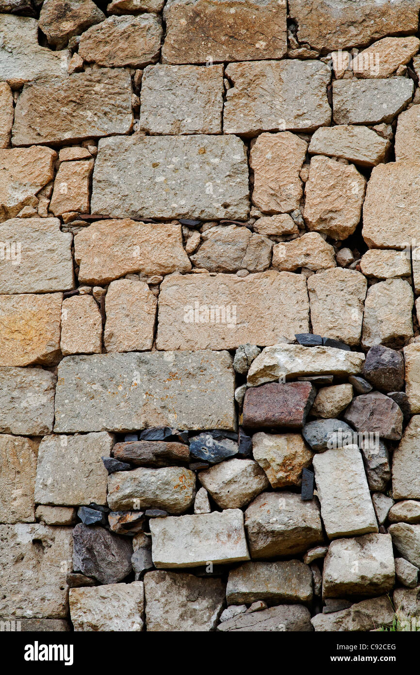 En pierres sèches la Turquie à l'aide de divers minéraux aléatoire local rock brick texture background, récolte, l'espace horizontal copy space Banque D'Images