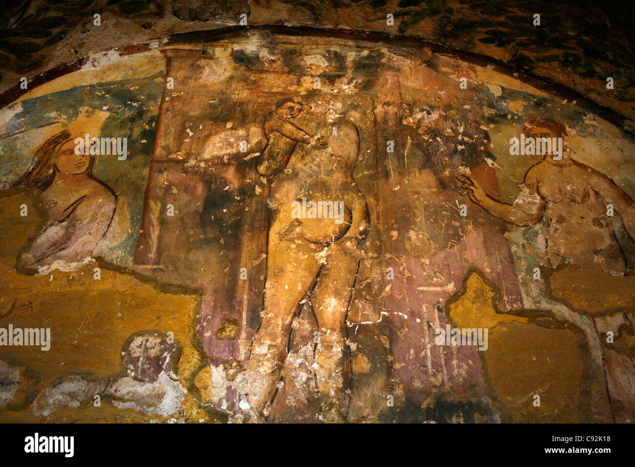 Qusayr Amra fresques à l'intérieur de château du désert, la Jordanie. Banque D'Images