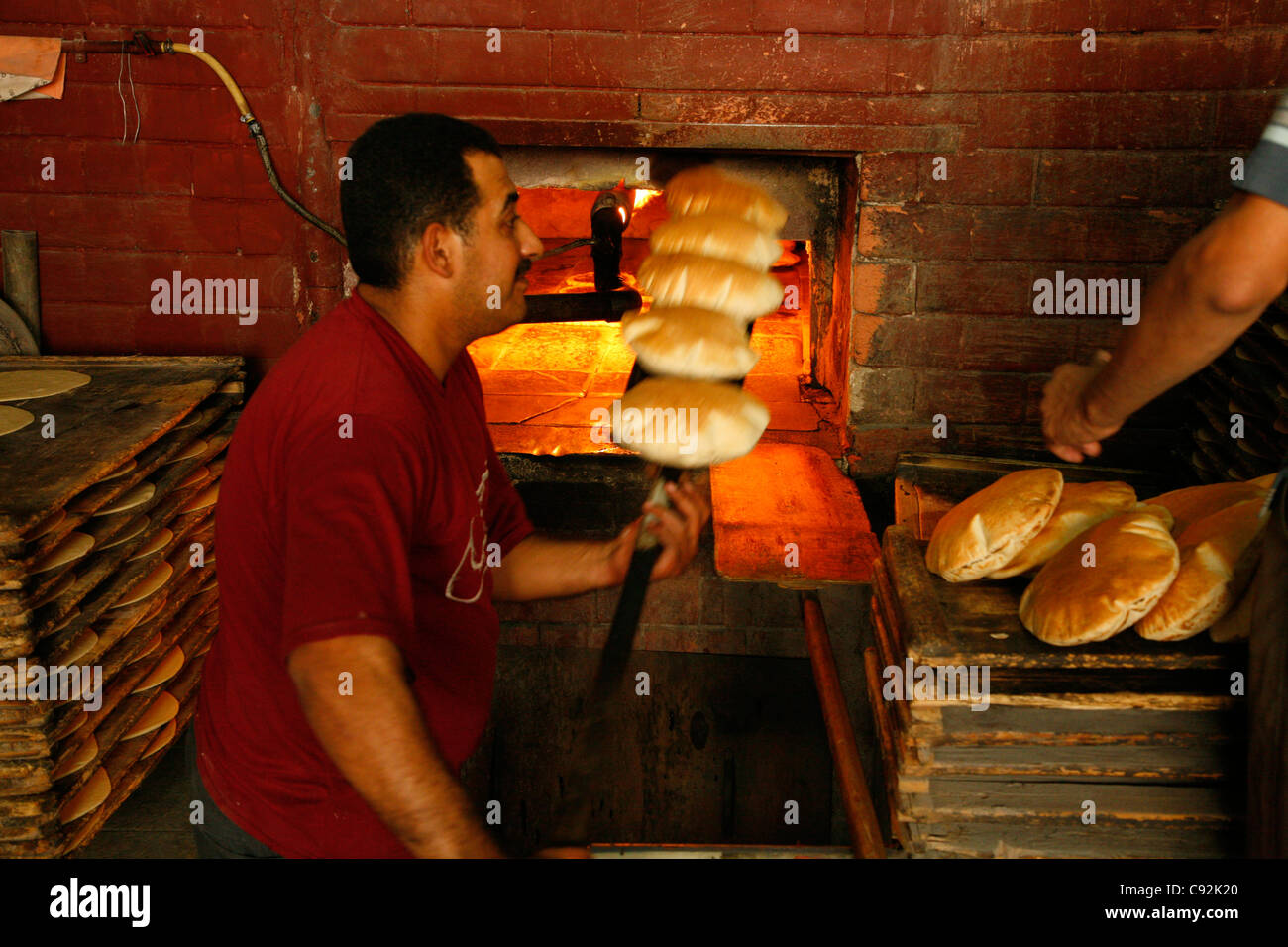 Boulangerie pain plat en sel, en Jordanie. Banque D'Images