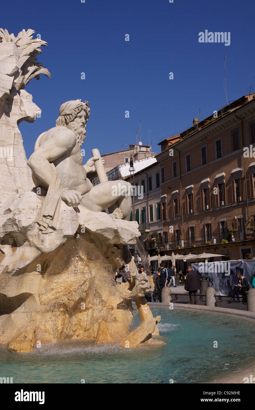 Fontana dei Quattro Fiumi - Fontaine des Quatre Fleuves - la plus grande fontaine de la Place Navone conçue et construite par Banque D'Images