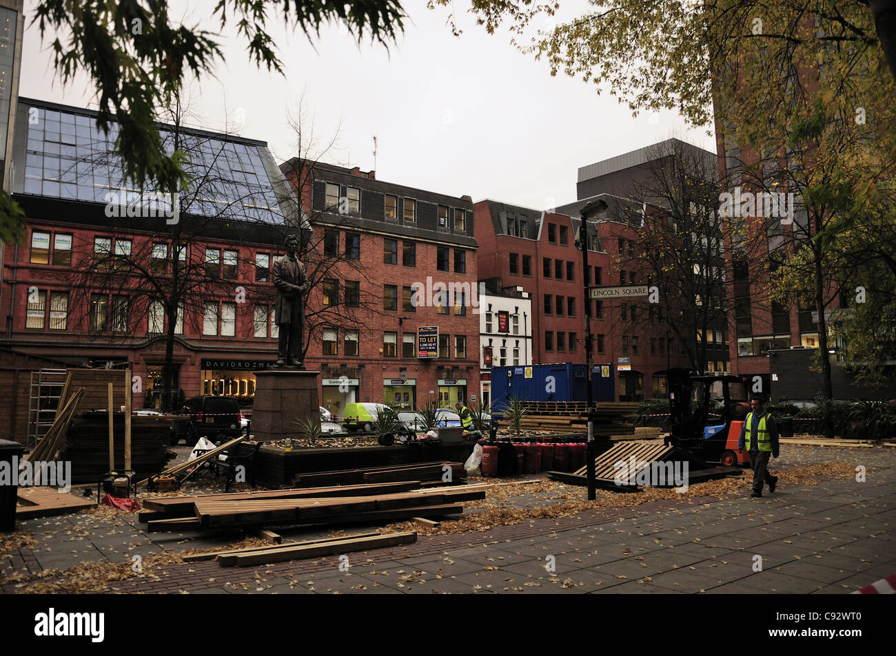 Lincoln Square dans le centre-ville de Manchester en rénovation Banque D'Images