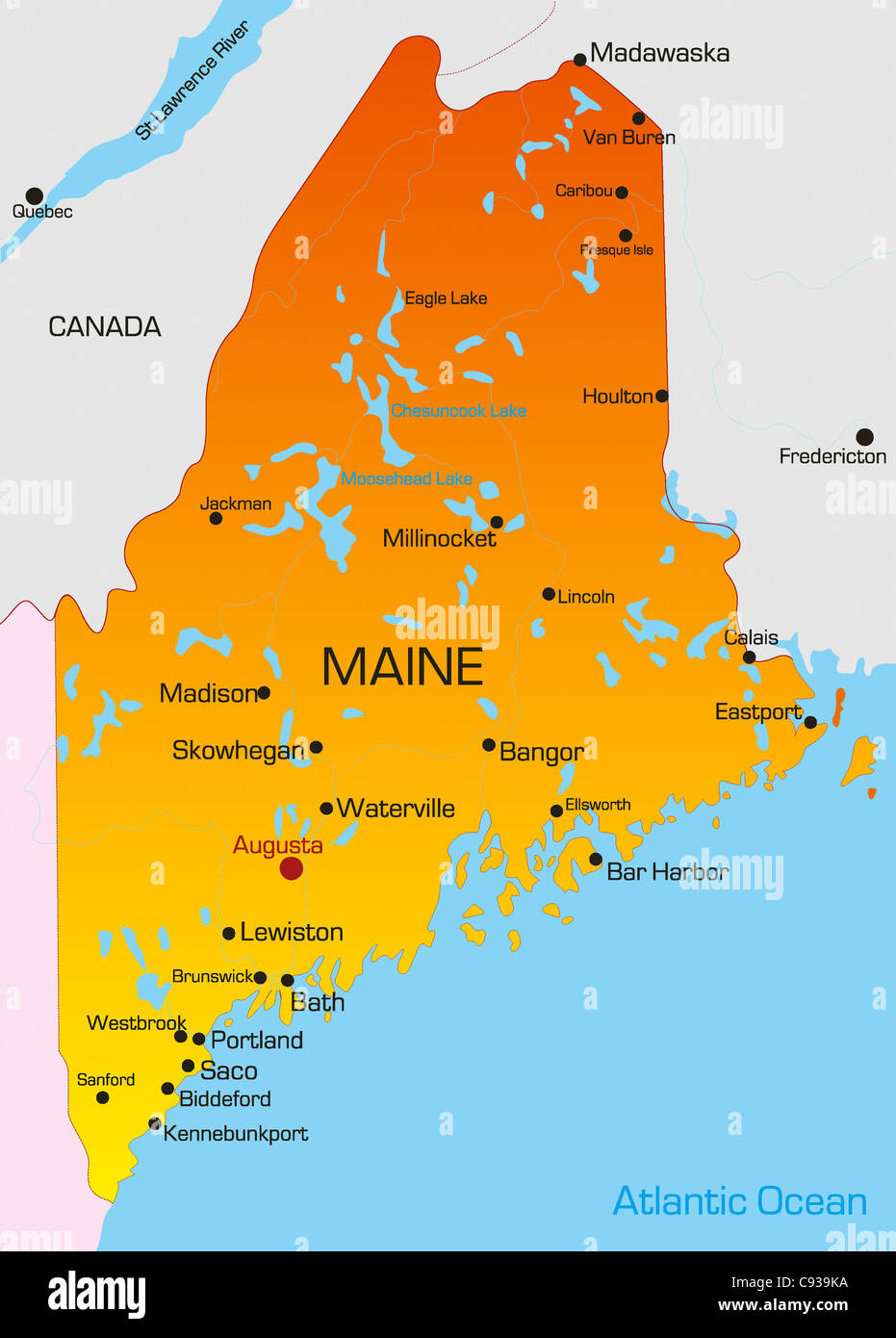Carte des couleurs de vecteur de l'état du Maine. Usa Photo Stock - Alamy