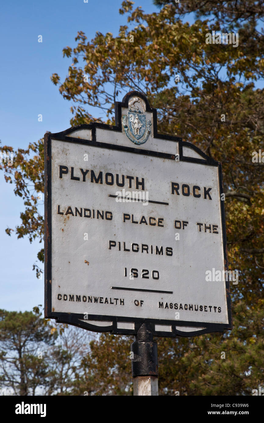 Plymouth Rock Signe, Plymouth, MA Banque D'Images