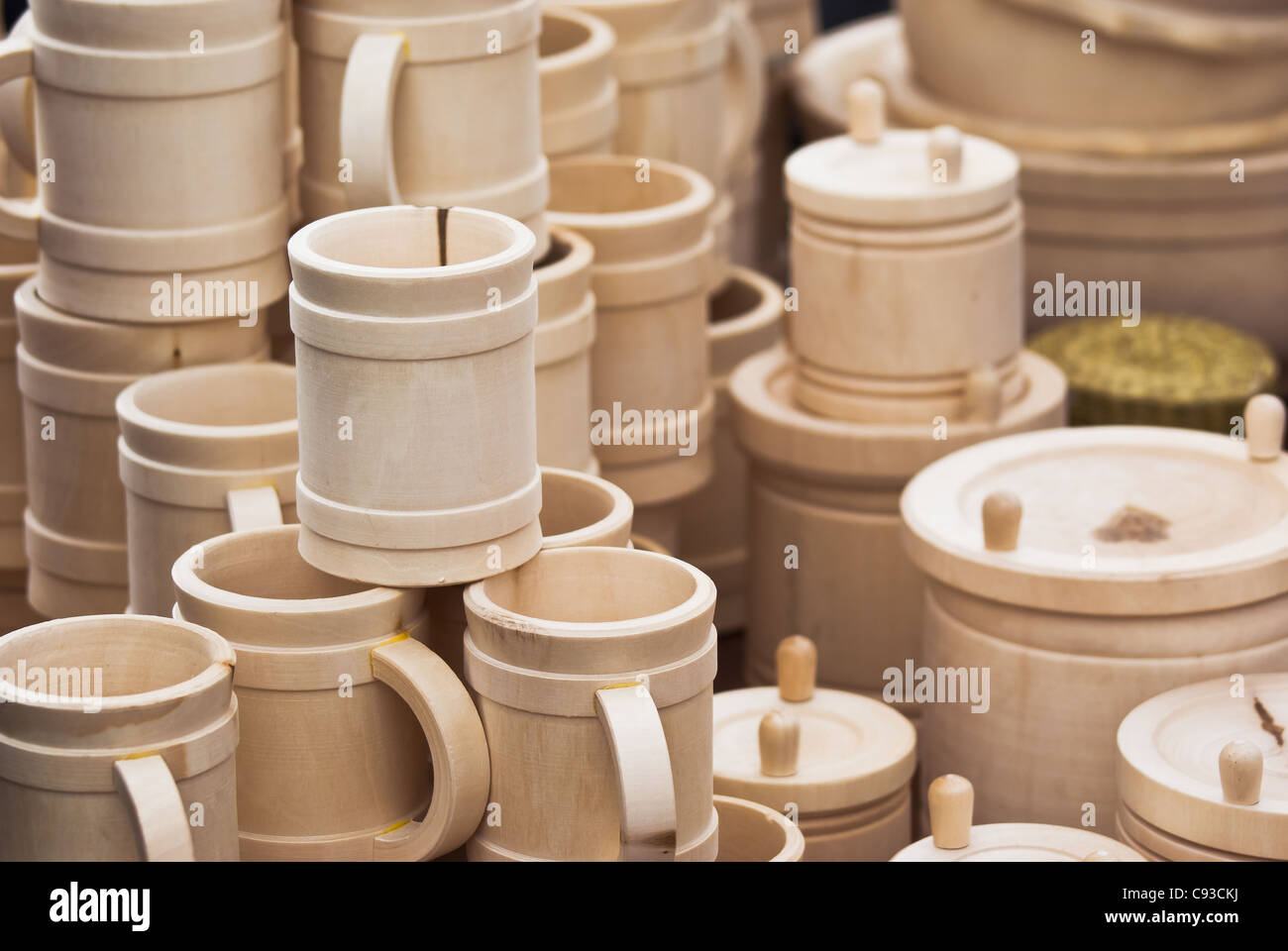 Beaucoup de tasses en bois russe Banque D'Images