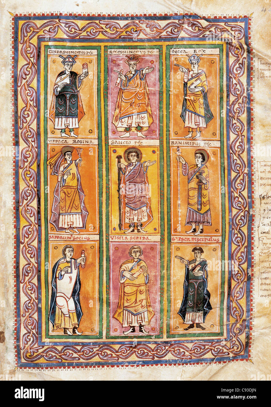 L'art mozarabe 10ème siècle. Le Codex Vigilanus ou Albeldensis, (976). Les neuf portraits. Banque D'Images