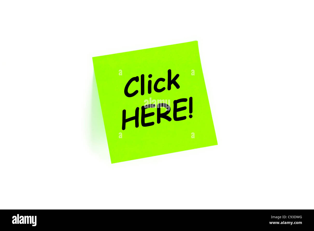 Cliquez ici link Concept sur une note Isolated On White Banque D'Images