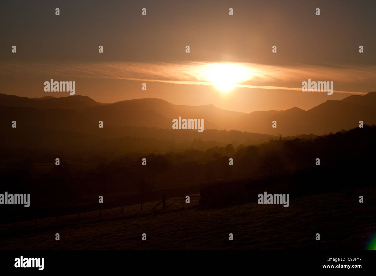 Scène Sunset Lake district Banque D'Images