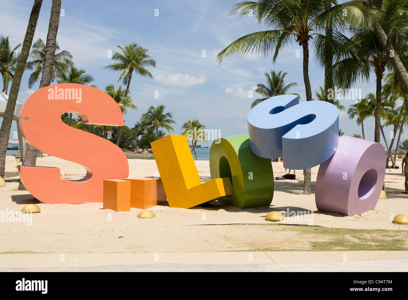 L'île de Sentosa : plage de Siloso Banque D'Images