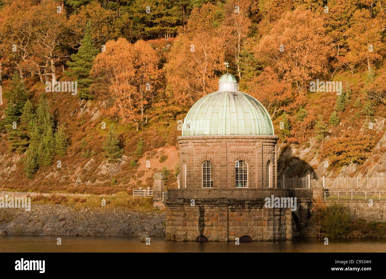 La salle des pompes sur Garreg Ddu Dam Elan Valley Mid Wales, à l'automne Banque D'Images