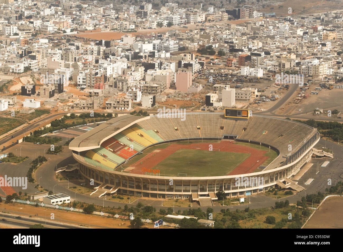 Vue aérienne du stade stade Léopold Sédar Senghor de Dakar, Sénégal. Banque D'Images