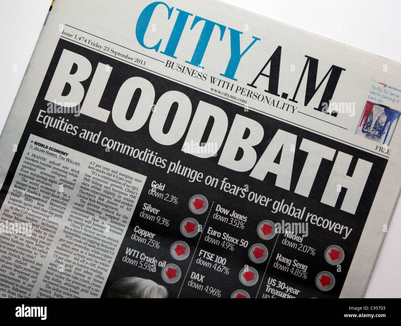 City AM gros titre de journal sur le stock market crash, Londres Banque D'Images