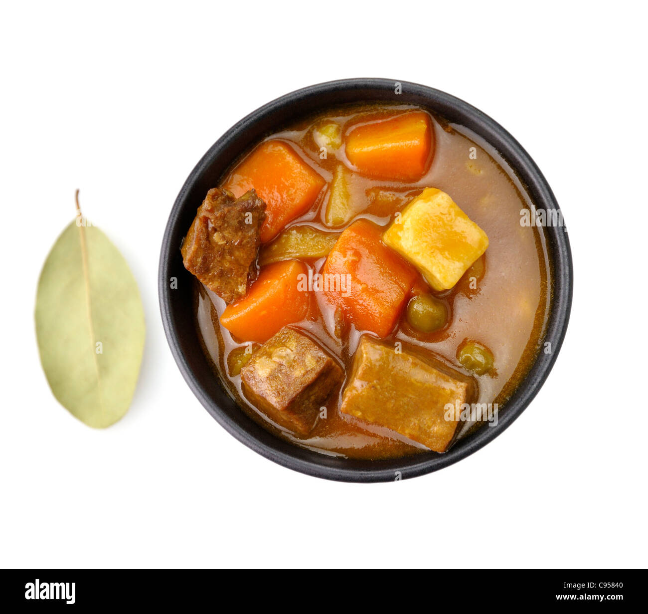 Soupe de boeuf avec légumes, vue d'en haut Banque D'Images