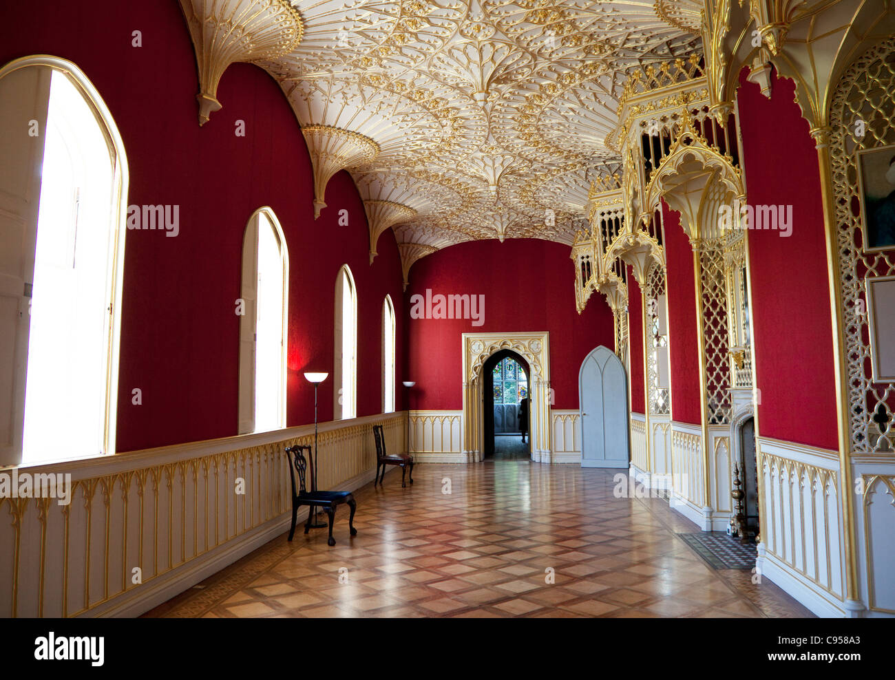 Strawberry Hill House, Twickenham, London - La galerie avec du plafond de l'abbaye de Westminster Banque D'Images