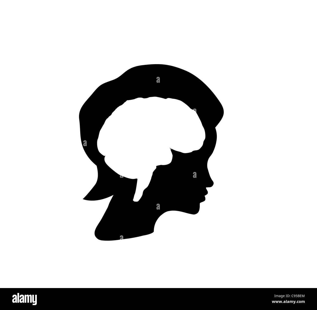 À l'intérieur d'une tête de femme, concept du cerveau Banque D'Images