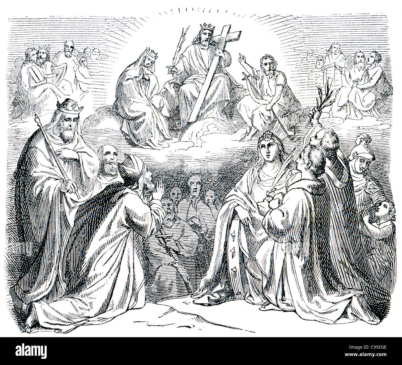 Gravures anciennes. Présente le Royaume de Dieu. Le livre 'histoire de l'Église', 1880 Banque D'Images