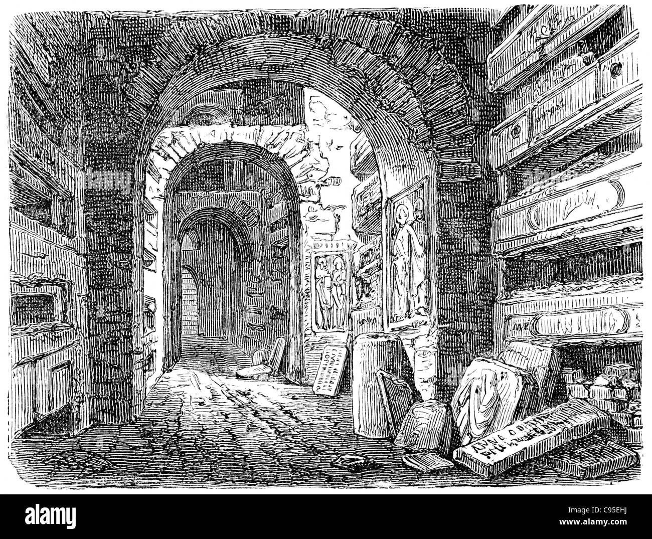 Gravures anciennes. Affiche les catacombes de Rome. Le livre 'histoire de l'Église', 1880 Banque D'Images