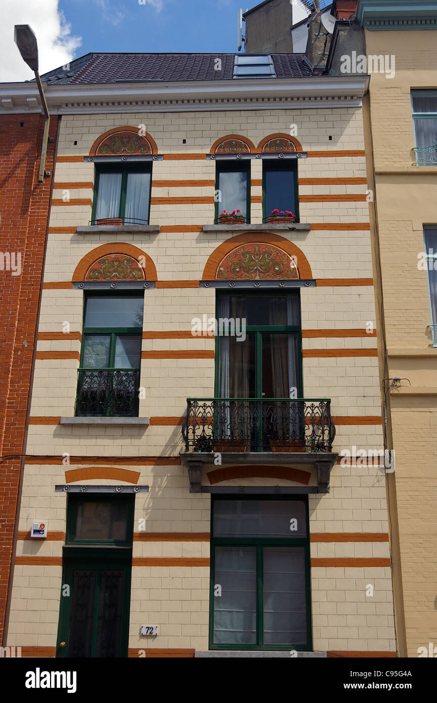 Détail d'une maison jaune, Bruxelles, Belgique Banque D'Images