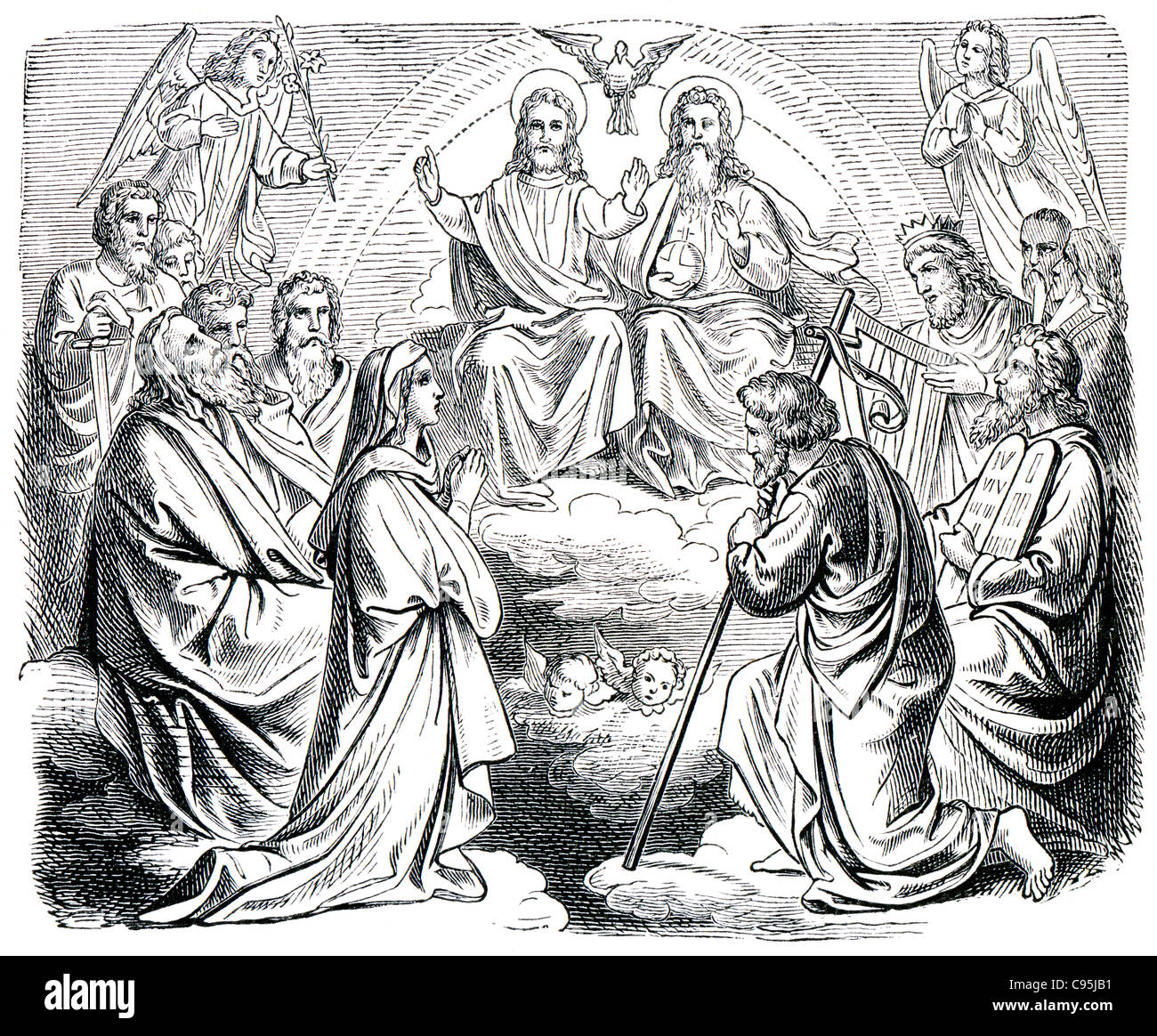 Gravures anciennes. Présente le Royaume de Dieu. Le livre 'histoire de l'Église', 1880 Banque D'Images