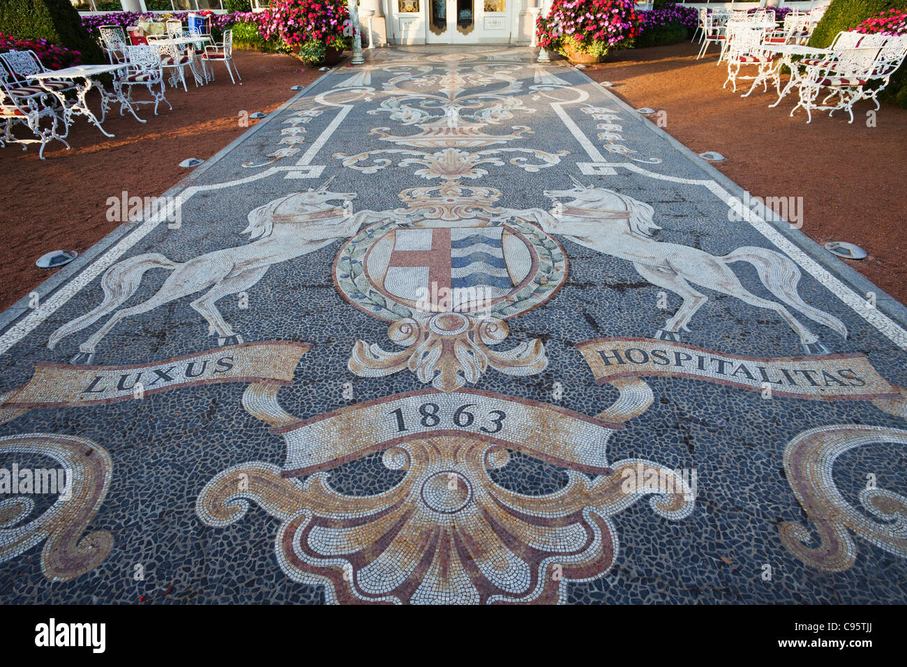 L'Italie, le Piémont, le Lac Majeur, Stresa, voie d'entrée à Grand Hotel des Iles Borromees Banque D'Images