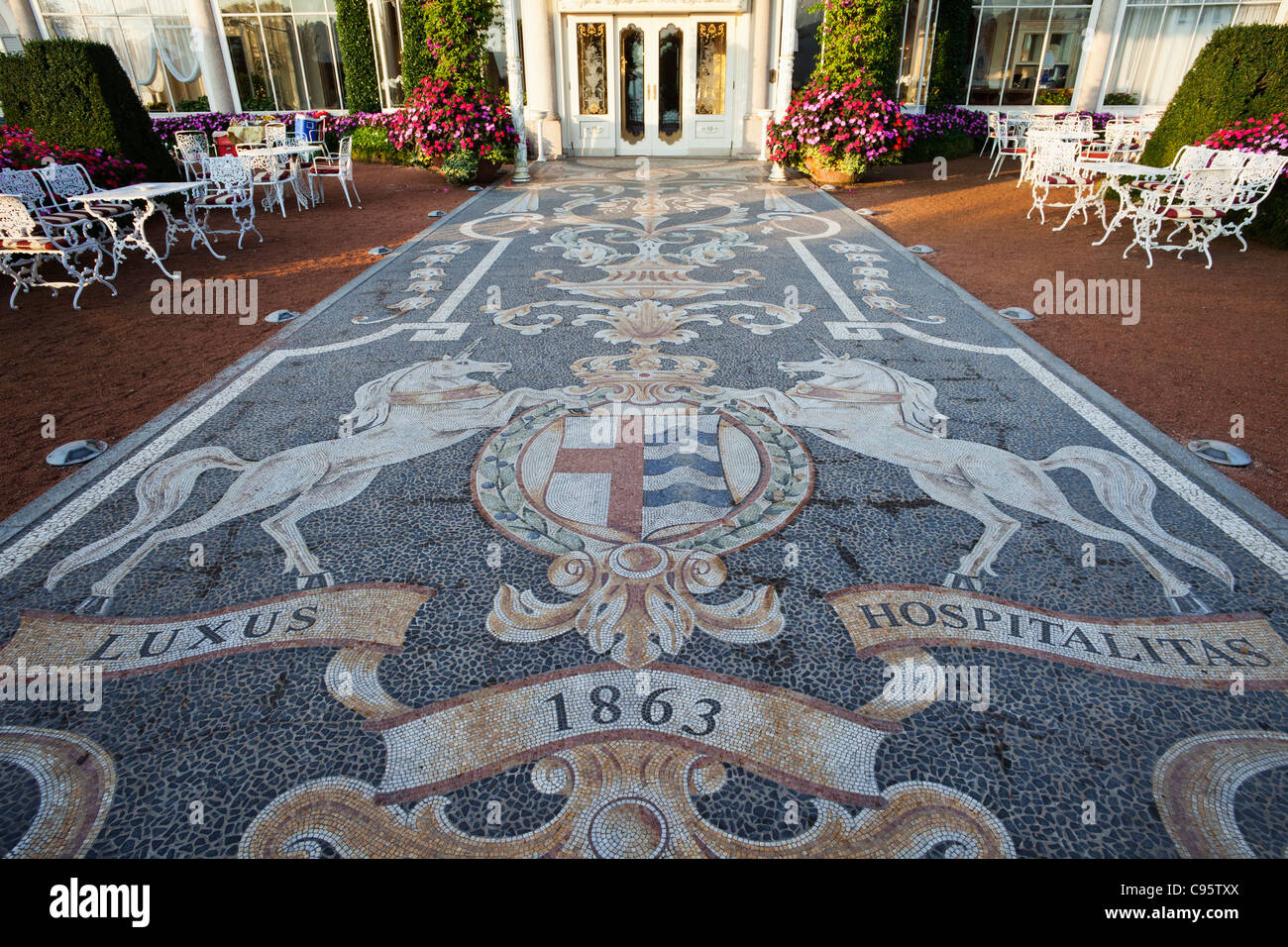 L'Italie, le Piémont, le Lac Majeur, Stresa, voie d'entrée à Grand Hotel des Iles Borromees Banque D'Images
