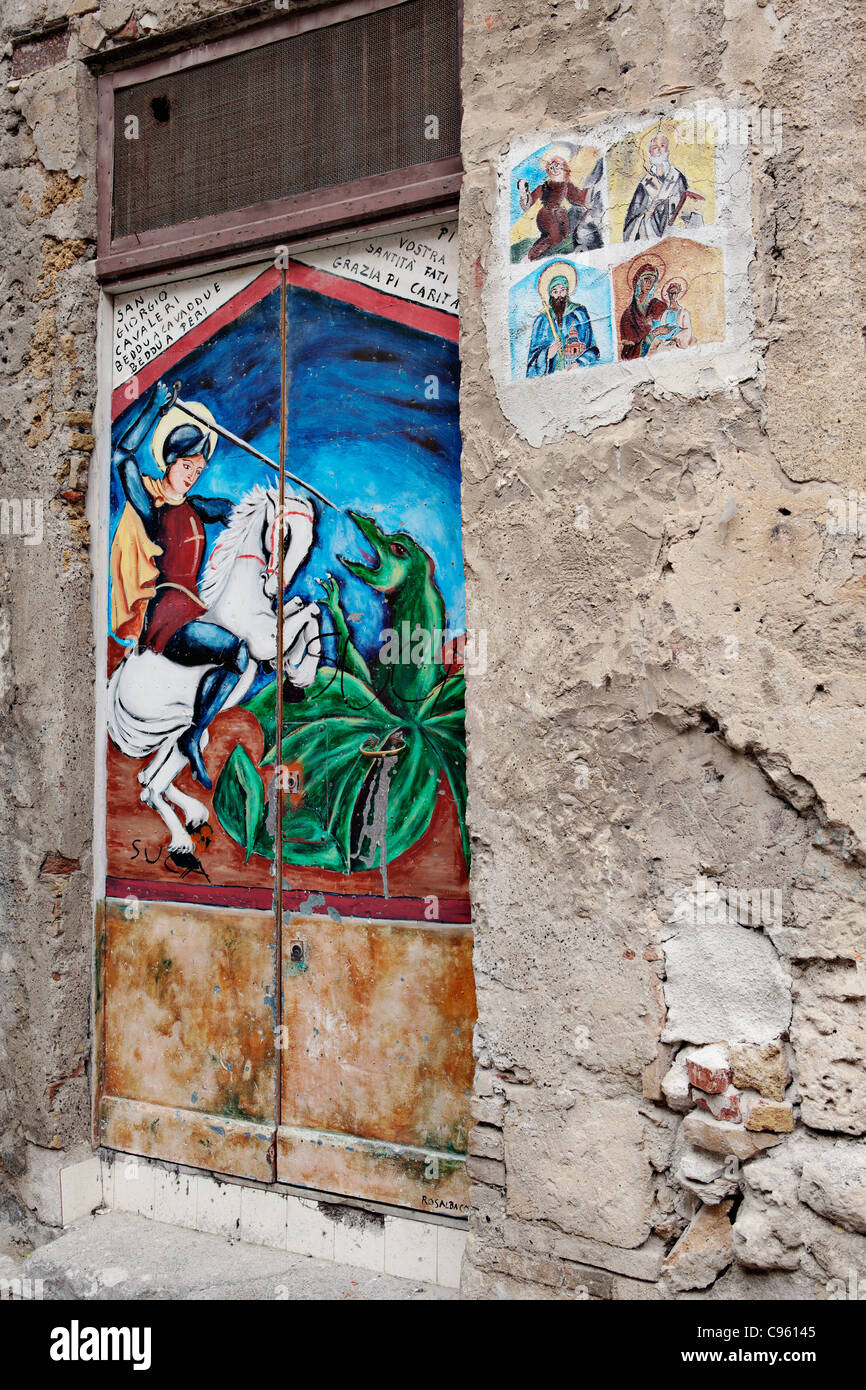 La peinture religieuse dans la rue de Palerme, Sicile, Italie. Banque D'Images