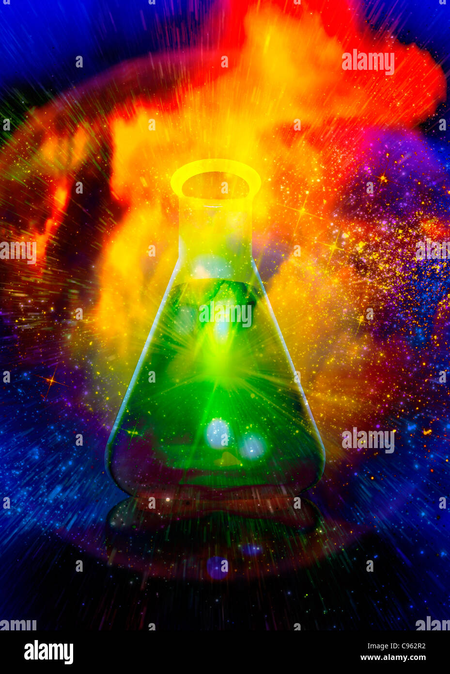 Big bang de la chimie, de l'oeuvre d'ordinateur conceptuel. Banque D'Images